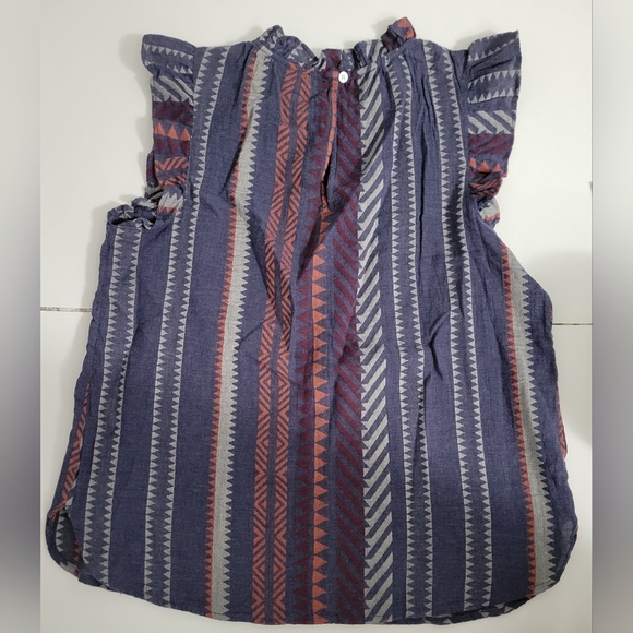 Loft Aztec Print Ruffle Cap Sleeves and Mock Neck Keyhol Back Tank Top - Picture 2 of 7